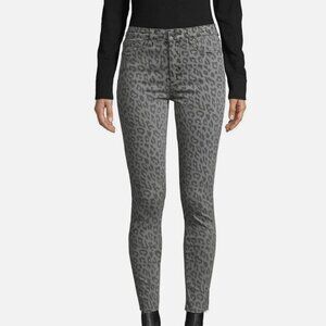 Joe's Jeans High Rise Skinny Ankle Color Grey Leopard Denim Frayed Hem